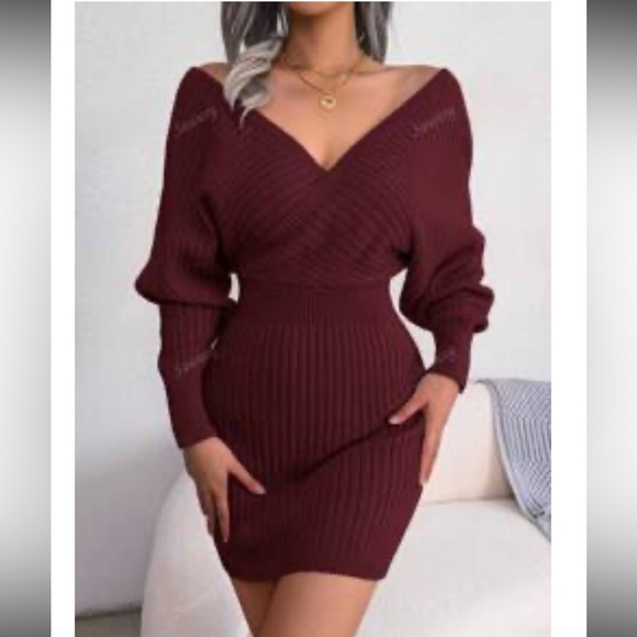 SHEIN Dresses & Skirts - SHEIN Burgundy Off-Shoulder Knit Dress